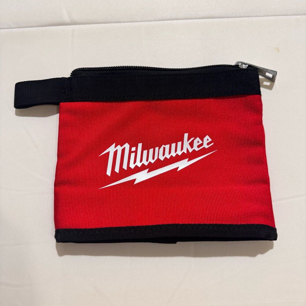 Milwaukee Tool Canvas Zipper Pouch Storage Bag Red Black